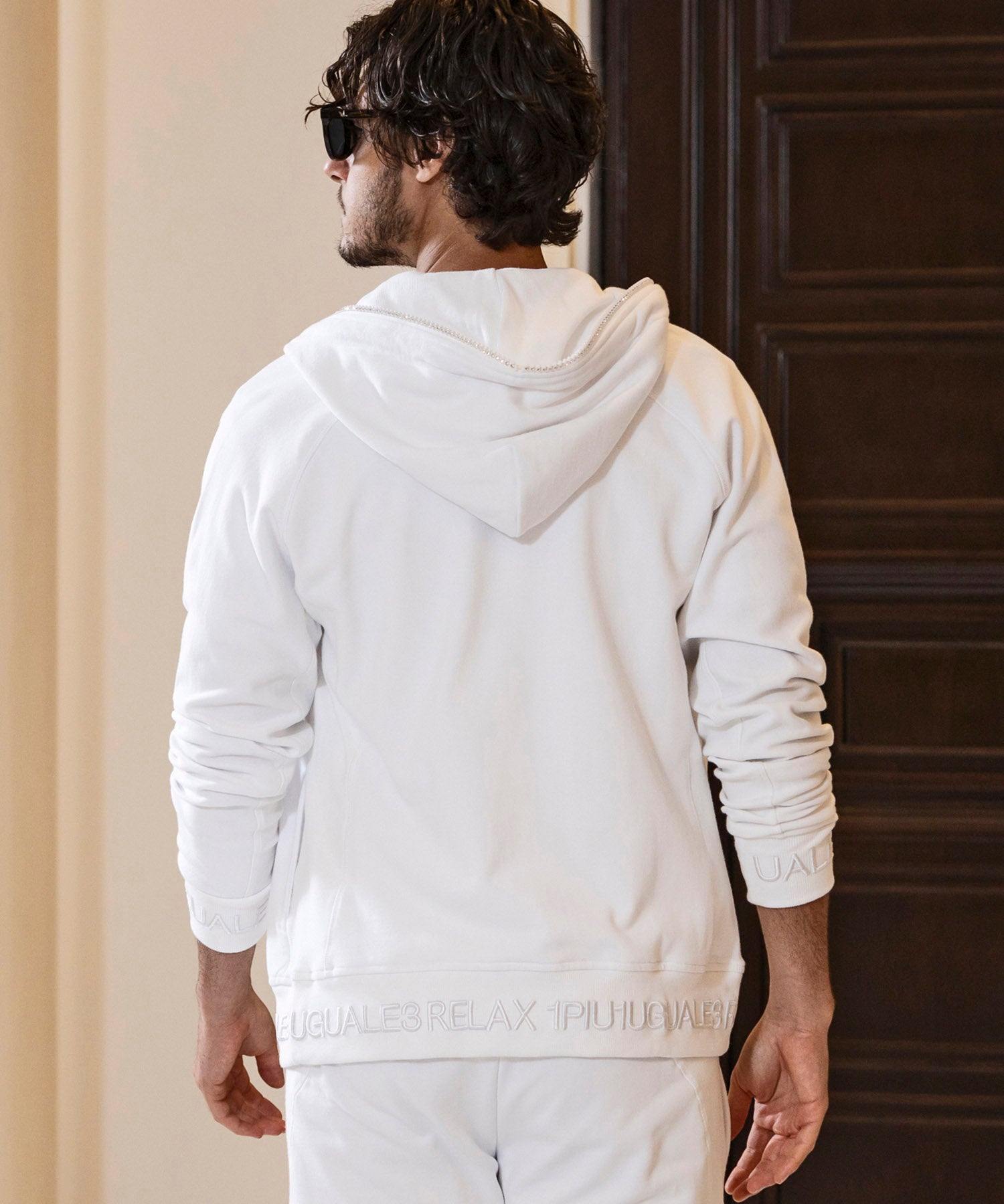 Uno Piu Uno Uguale Tre Relax 1PIU1UGUALE3 RELAX Rib Embroidered Rhinestone Zip Hoodie
