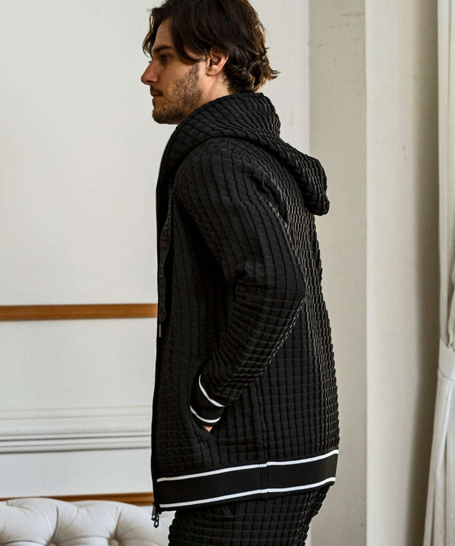 Uno Piu Uno Uguale Tre Relax Square Pattern Knit Hoodie