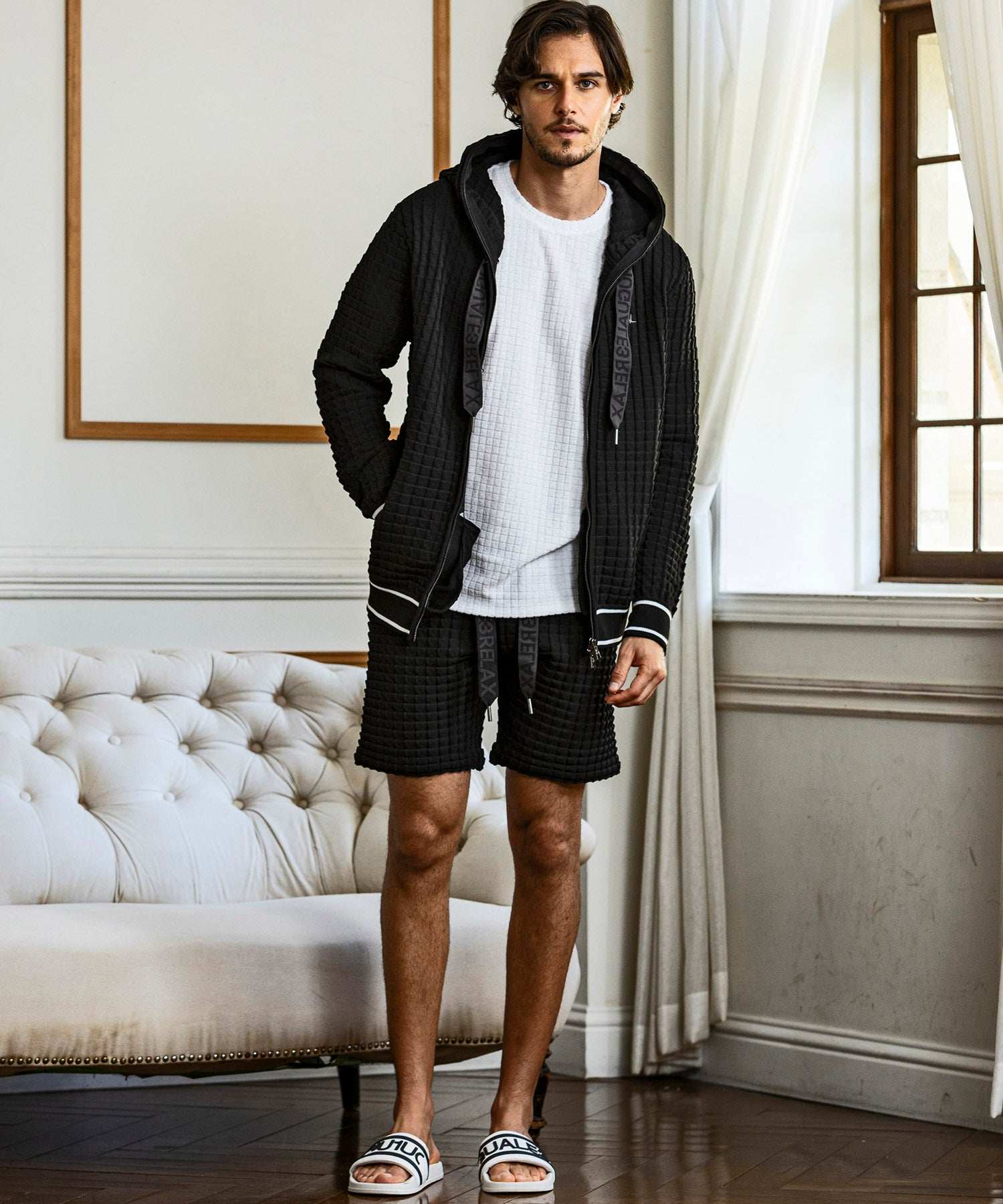 Uno Piu Uno Uguale Tre Relax Square Pattern Knit Hoodie