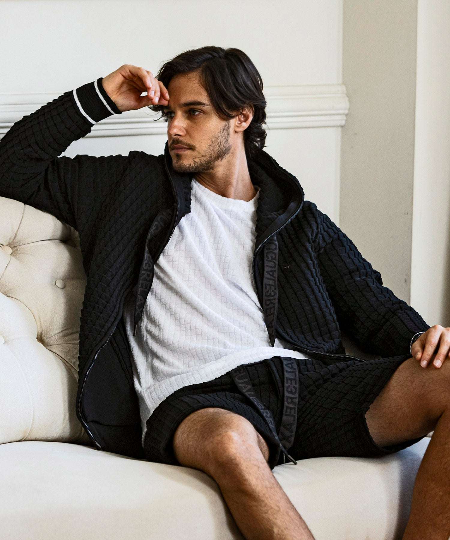 Uno Piu Uno Uguale Tre Relax Square Pattern Knit Hoodie