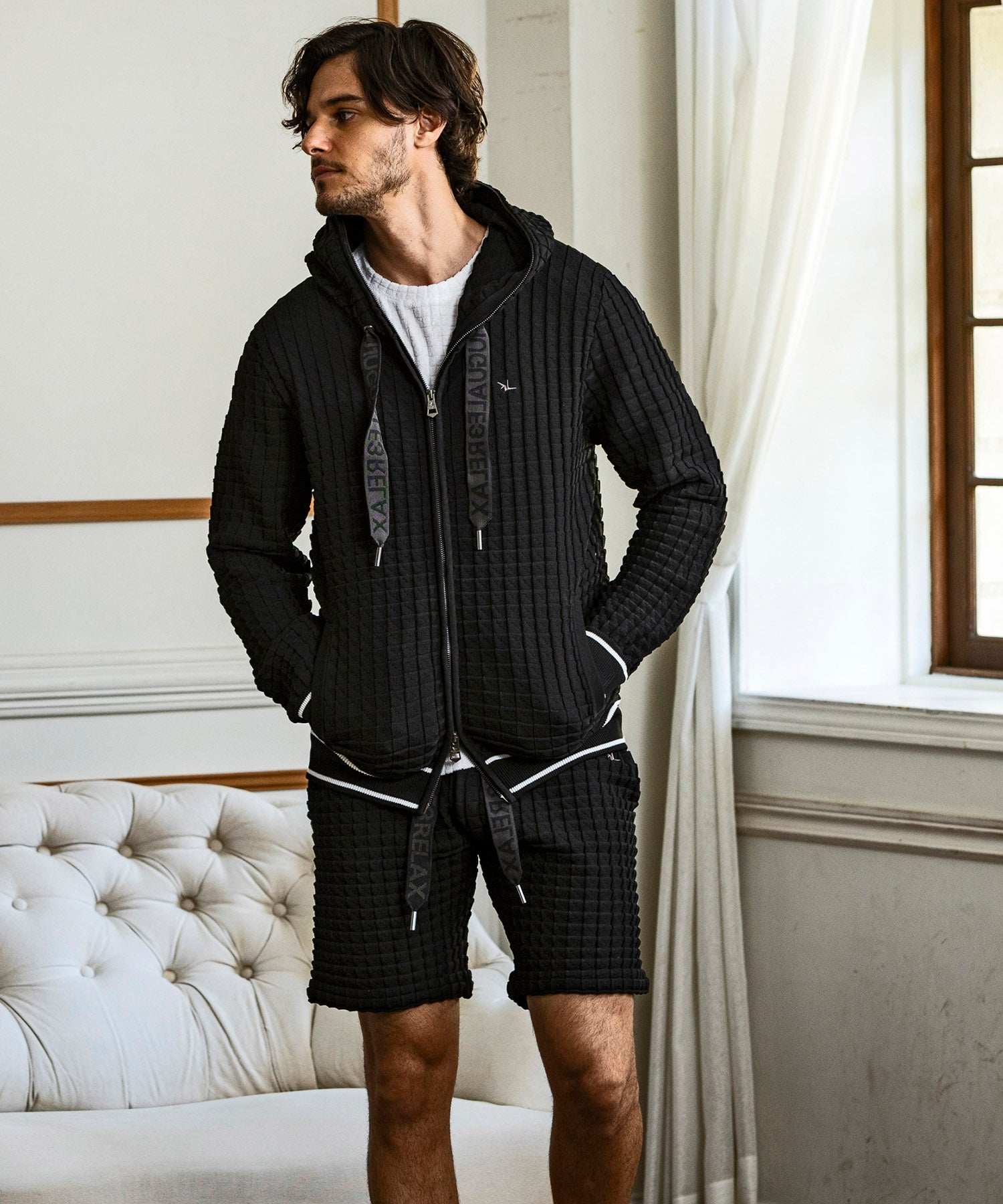 Uno Piu Uno Uguale Tre Relax Square Pattern Knit Hoodie