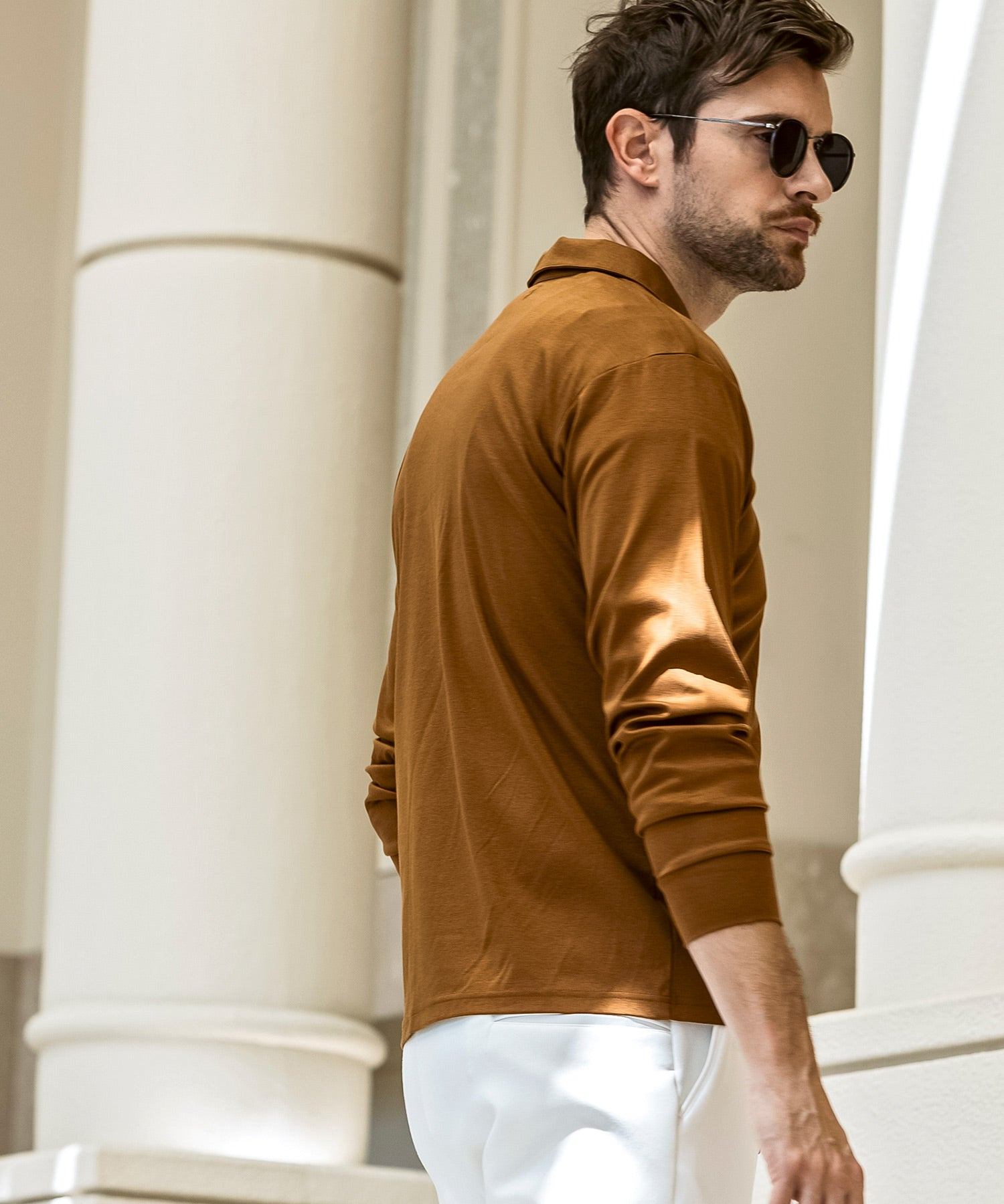 ウノ ピゥ ウノ ウグァーレ トレ リラックス 1PIU1UGUALE3 RELAX シルク混 イタリアンカラー ロングTシャツ 長袖Tシャツ （ブラウン） ブラウン