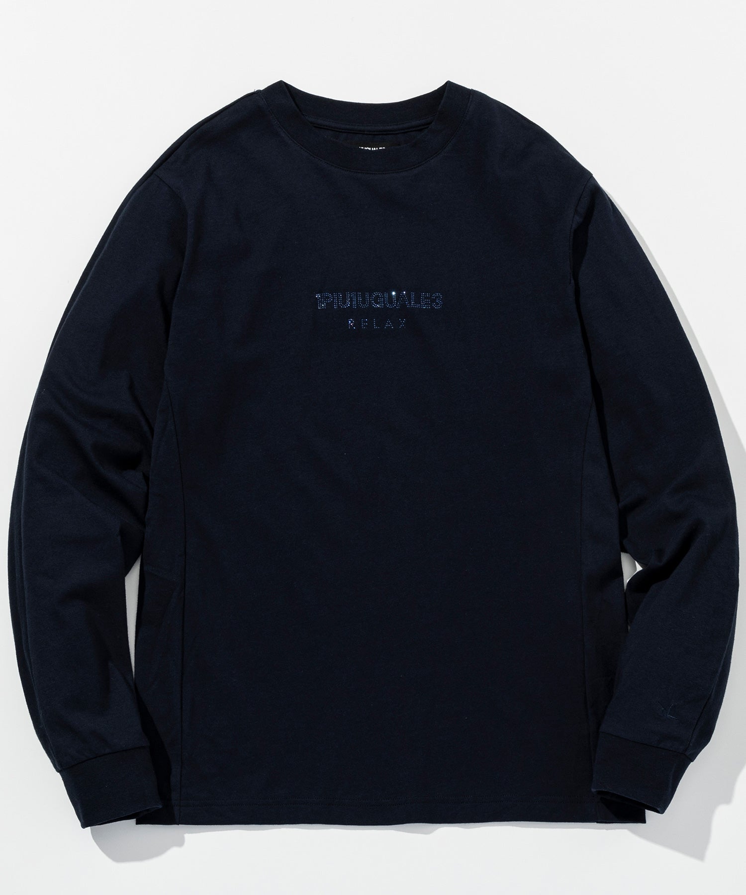 ウノ ピゥ ウノ ウグァーレ トレ リラックス 1PIU1UGUALE3 RELAX ダブルラインストーンロゴロングTシャツ （ネイビー） ネイビー