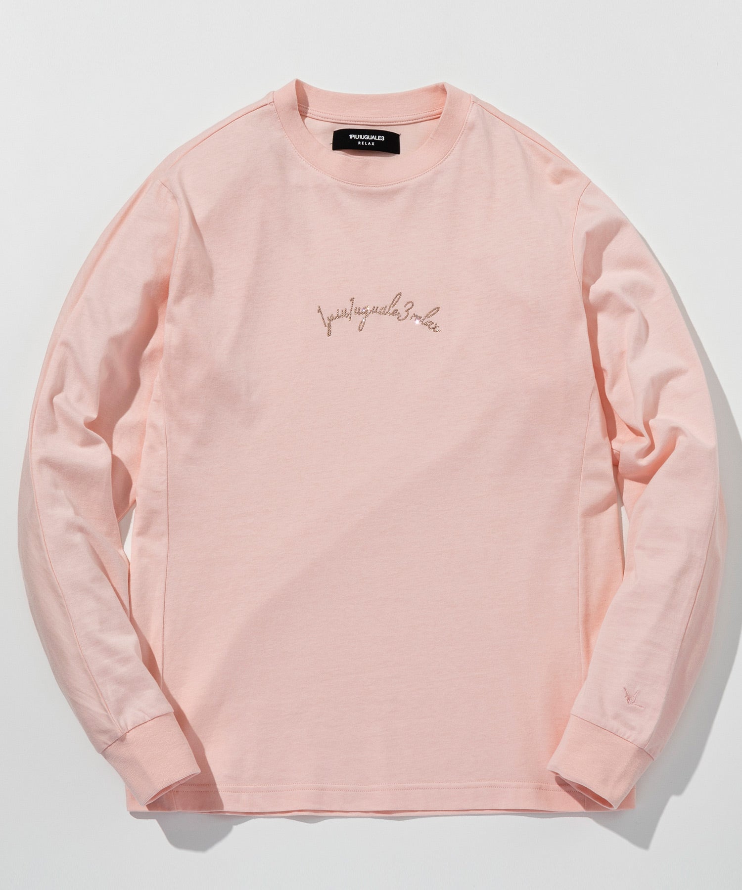 ウノ ピゥ ウノ ウグァーレ トレ リラックス 1PIU1UGUALE3 RELAX ラインストーンカーシヴロゴロングTシャツ （ライトピンク） ライトピンク