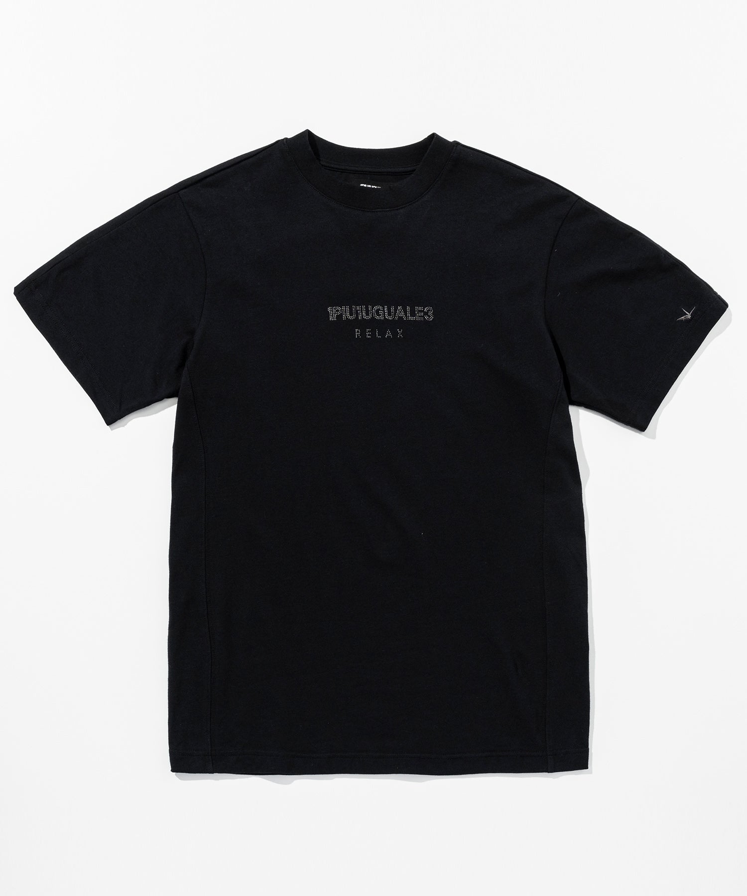 ウノ ピゥ ウノ ウグァーレ トレ リラックス 1PIU1UGUALE3 RELAX ダブルラインストーンロゴ半袖Tシャツ （ブラック） ブラック