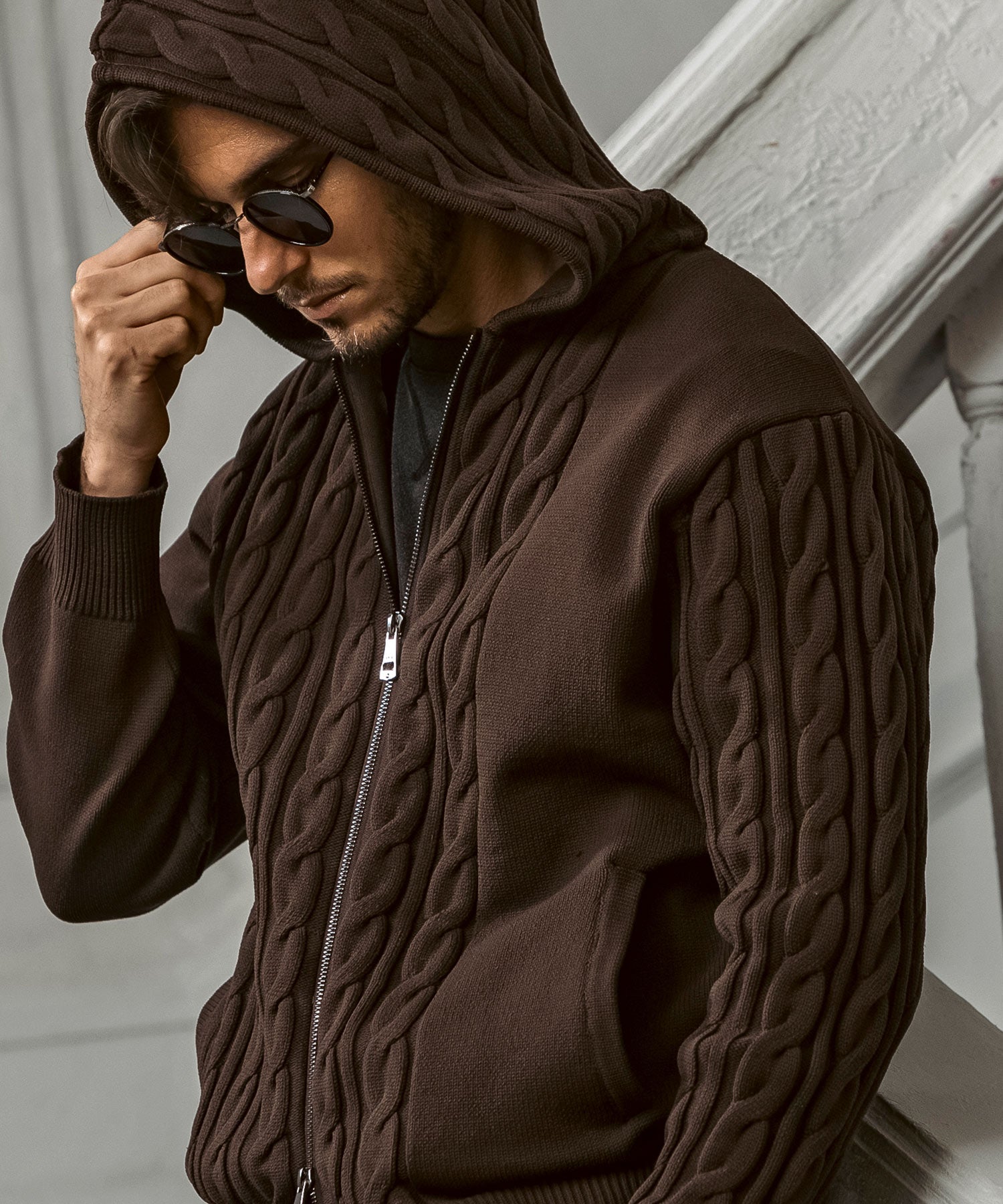 AKM Contemporary Crazy Pattern Side Cable Knit Parka