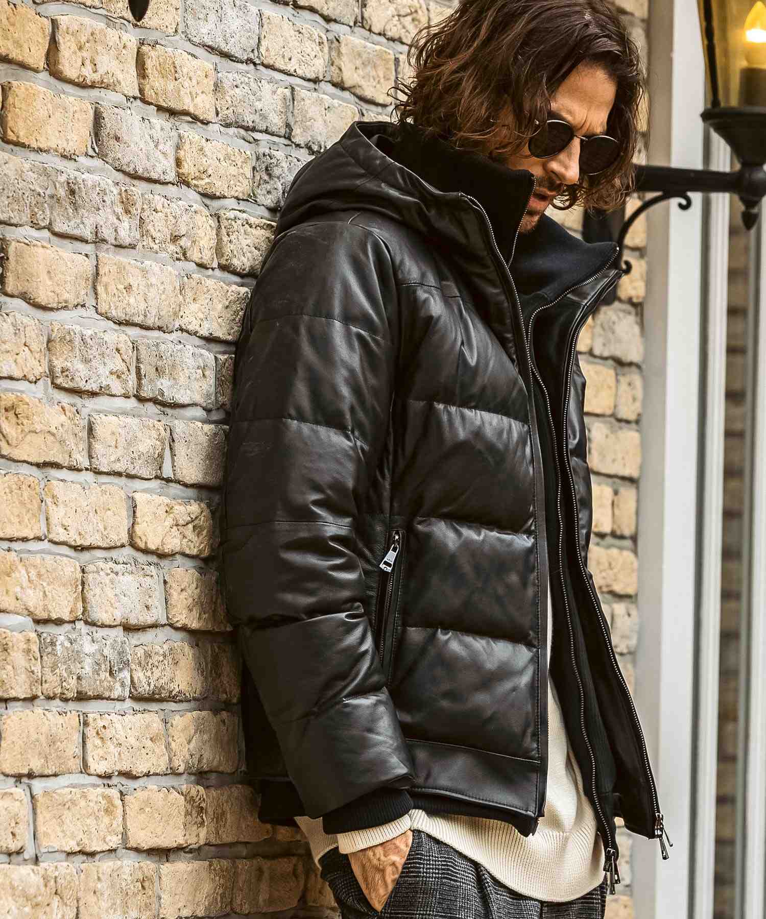 エイケイエムコンテンポラリー AKM Contemporary キルティング レザーレイヤード ダウンジャケット(保温性/防風性) （ブラック） ブラック