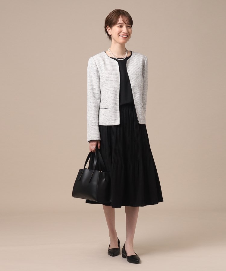 シューラルー SHOO・LA・RUE 【Sー3L/通勤/セレモニー】女性らしいハートネック パイピング ツイードジャケット （ダークネイビー(494)） ダークネイビー(494)