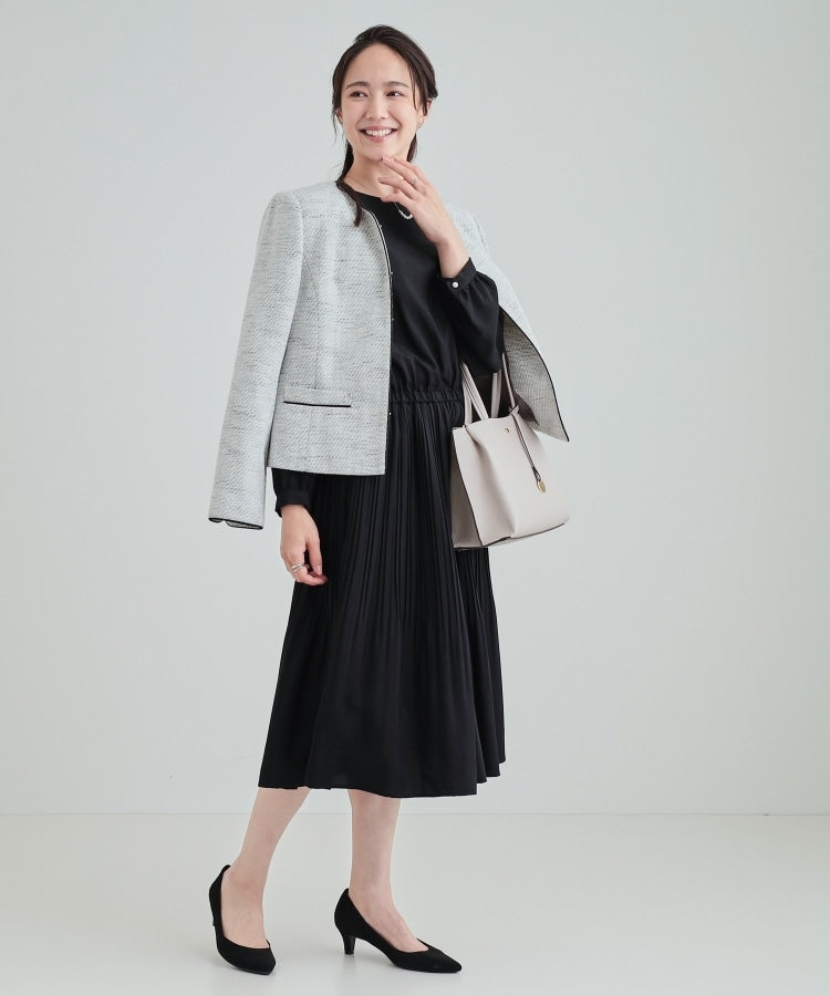 シューラルー SHOO・LA・RUE 【Sー3L/通勤/セレモニー】女性らしいハートネック パイピング ツイードジャケット （ダークネイビー(494)） ダークネイビー(494)