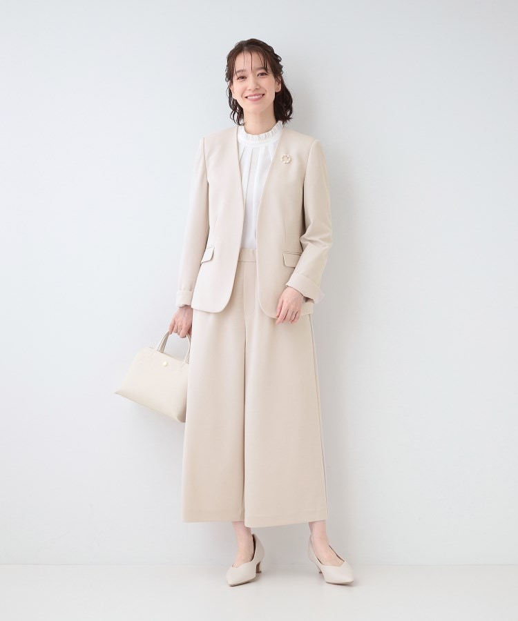 シューラルー SHOO・LA・RUE 【洗濯機で洗える】【伸縮性が心地いい】【イージーケア】【裏サラサラ】カットジョーゼットワイドパンツ （グレージュ(050)） グレージュ(050)