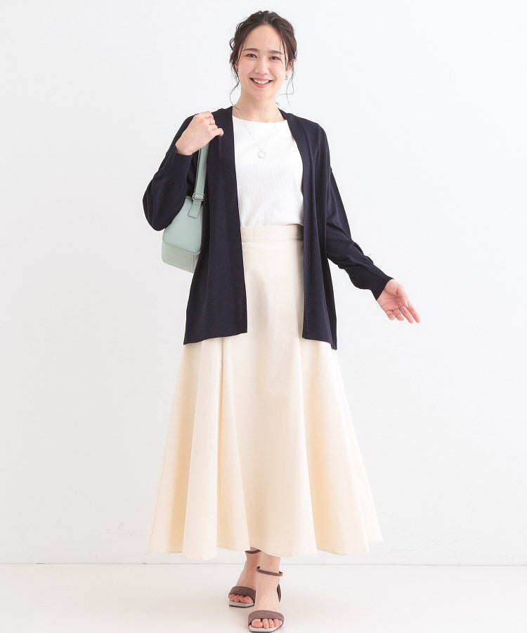 シューラルー SHOO・LA・RUE 大人パフスリーブが魅力 さらっと羽織れるボタンレスカーディガン （オレンジ(067)） オレンジ(067)