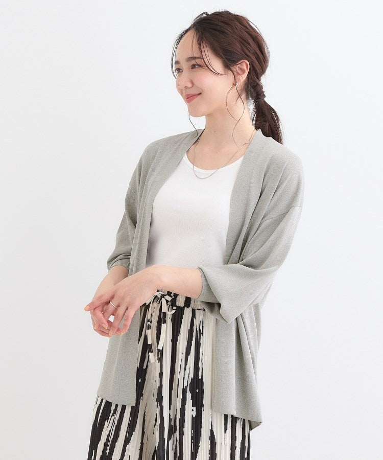 シューラルー SHOO・LA・RUE 大人パフスリーブが魅力 さらっと羽織れるボタンレスカーディガン （オレンジ(067)） オレンジ(067)