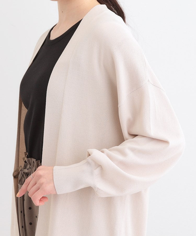 シューラルー SHOO・LA・RUE 大人パフスリーブが魅力 さらっと羽織れるボタンレスカーディガン （オレンジ(067)） オレンジ(067)
