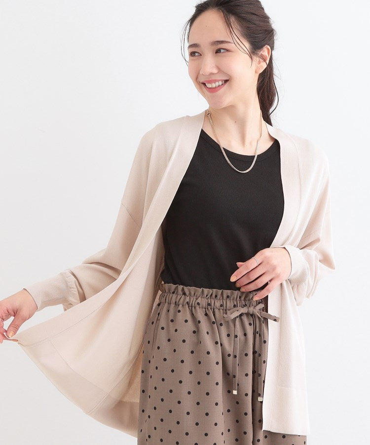 シューラルー SHOO・LA・RUE 大人パフスリーブが魅力 さらっと羽織れるボタンレスカーディガン （グレージュ(050)） グレージュ(050)