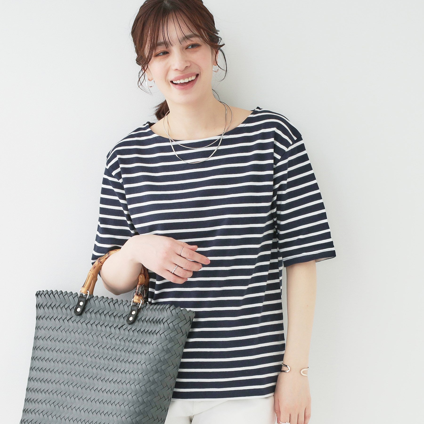 シューラルー SHOO・LA・RUE 5分袖ボートネックトップス （ネイビー(394)） ネイビー(394)