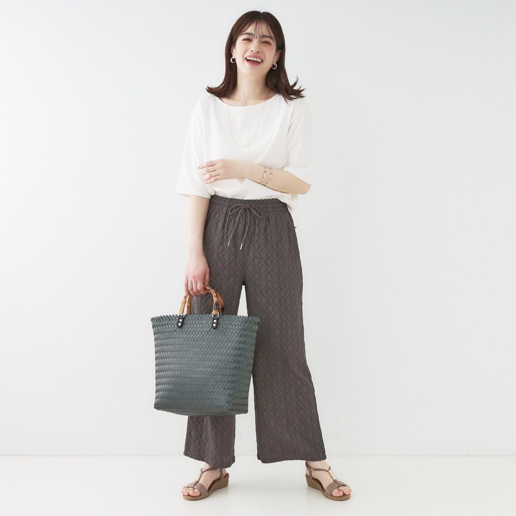 シューラルー SHOO・LA・RUE 5分袖ボートネックトップス （ネイビー(394)） ネイビー(394)