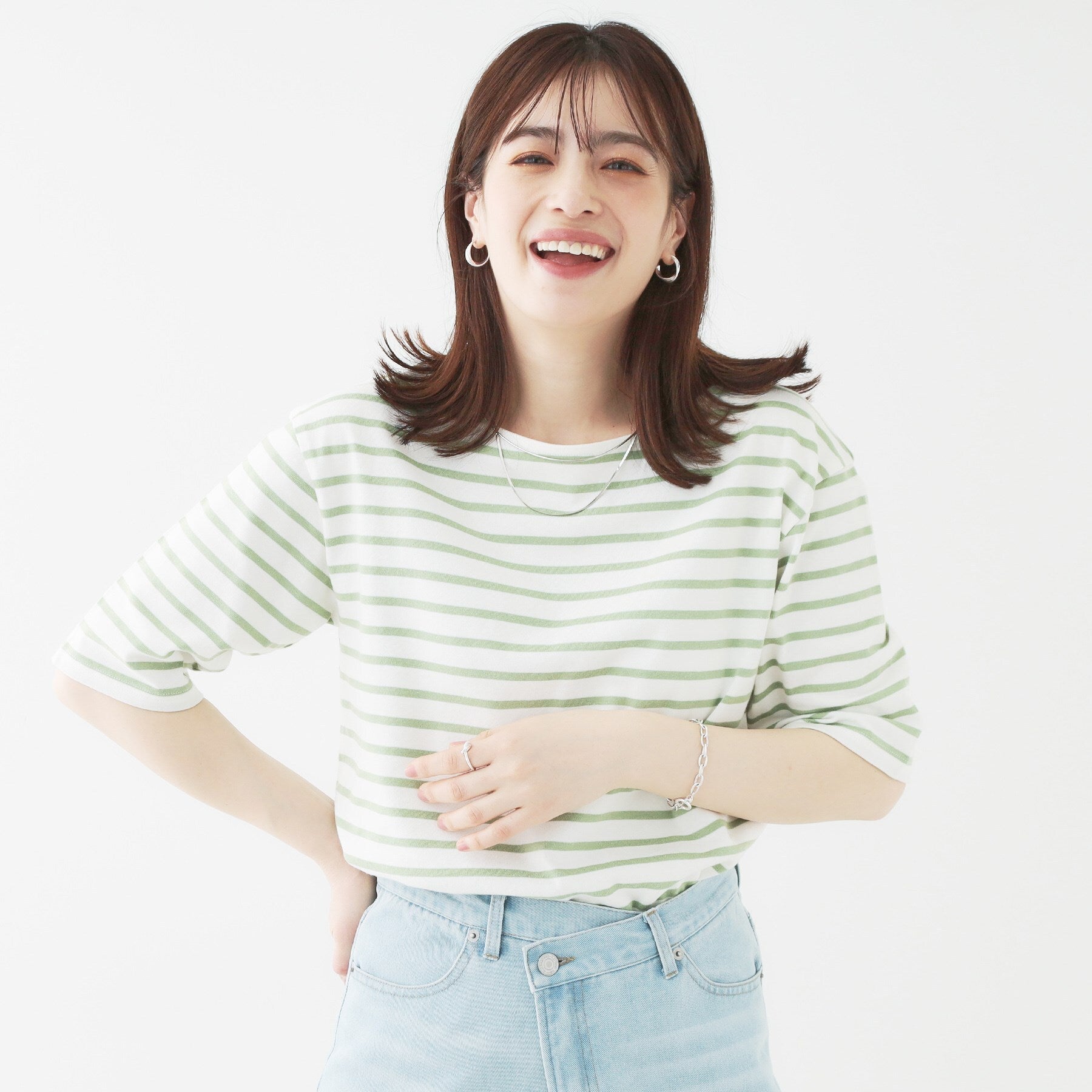 シューラルー SHOO・LA・RUE 5分袖ボートネックトップス （ネイビー(394)） ネイビー(394)