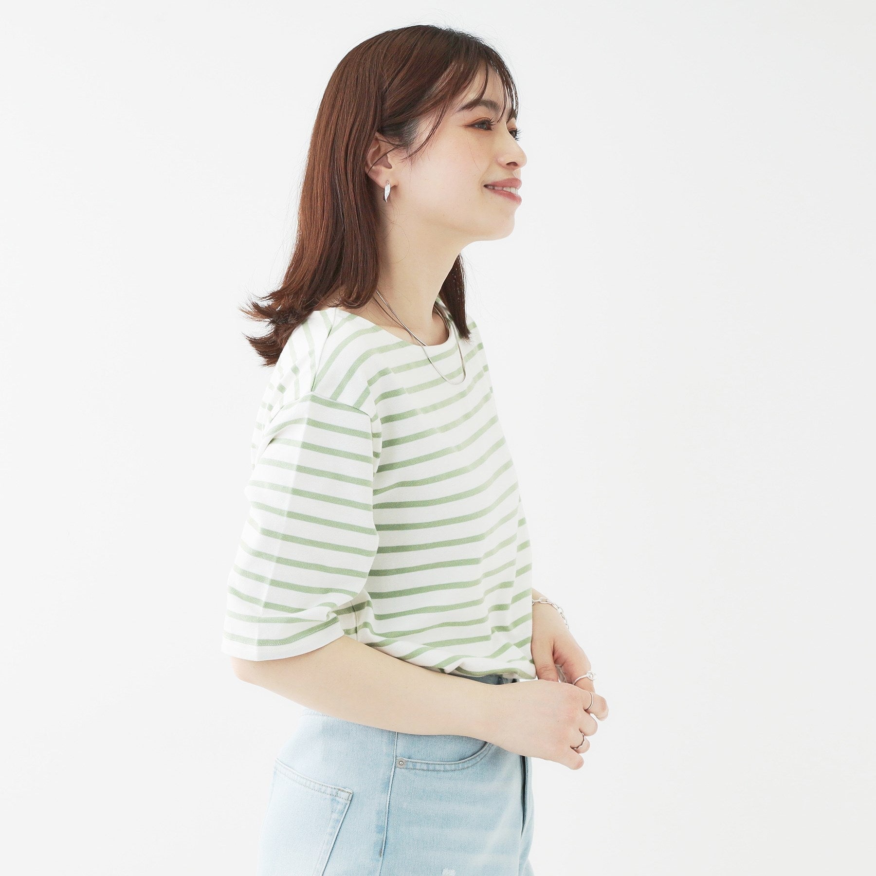 シューラルー SHOO・LA・RUE 5分袖ボートネックトップス （ネイビー(394)） ネイビー(394)