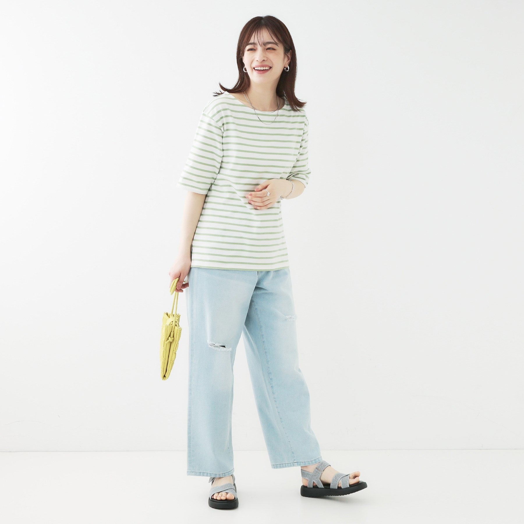 シューラルー SHOO・LA・RUE 5分袖ボートネックトップス （ネイビー(394)） ネイビー(394)