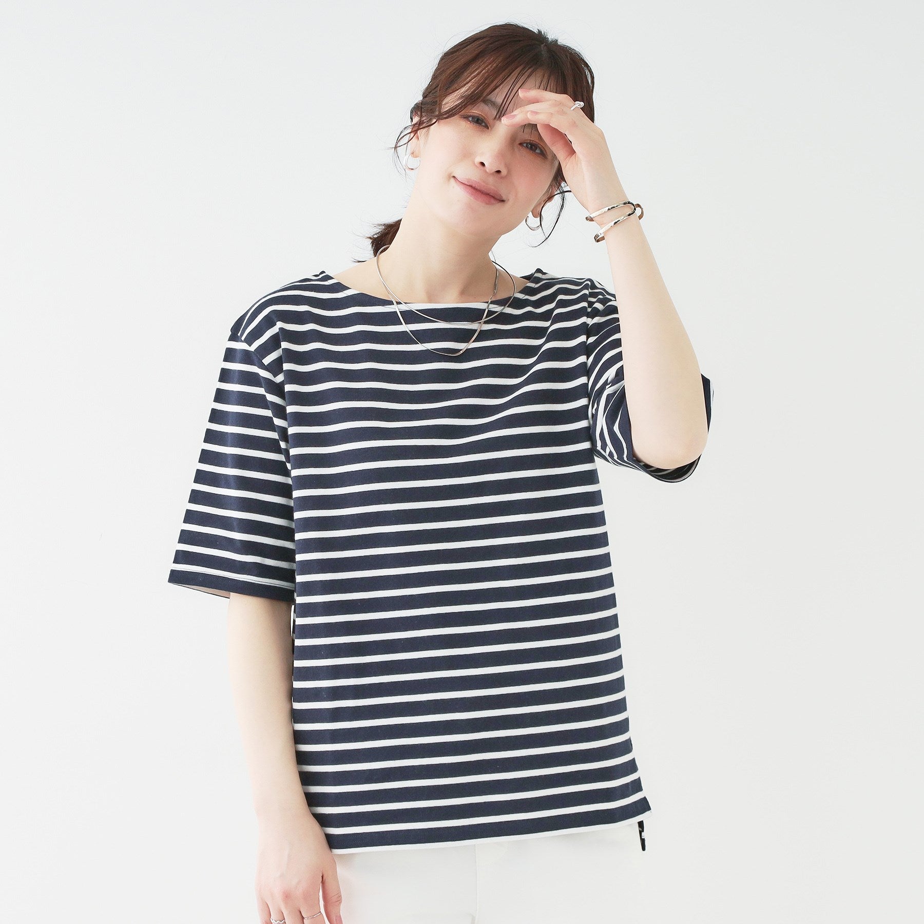 シューラルー SHOO・LA・RUE 5分袖ボートネックトップス （ネイビー(394)） ネイビー(394)
