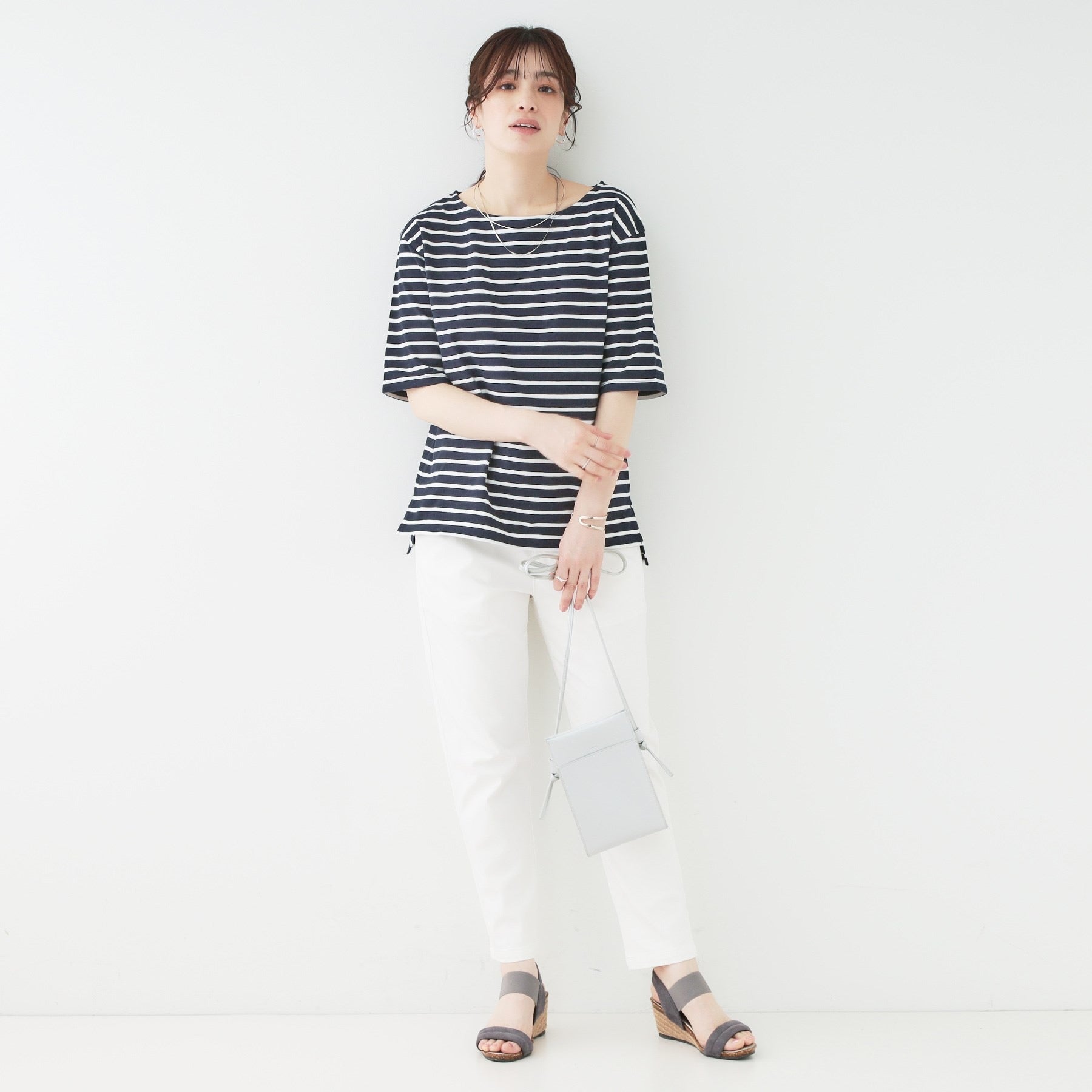 シューラルー SHOO・LA・RUE 5分袖ボートネックトップス （ネイビー(394)） ネイビー(394)