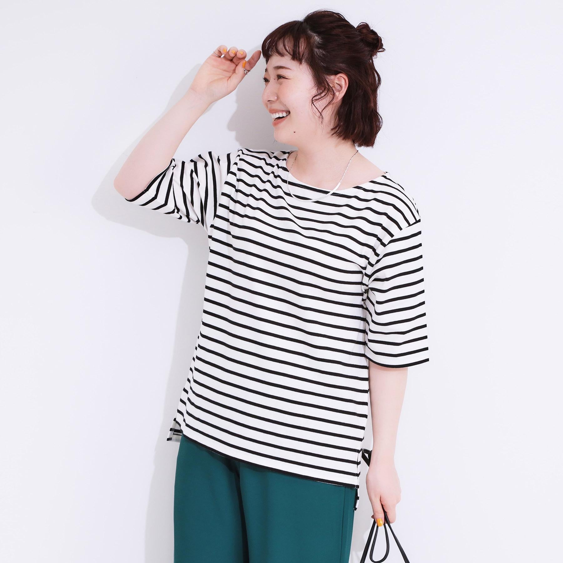 シューラルー SHOO・LA・RUE 5分袖ボートネックトップス （ネイビー(394)） ネイビー(394)