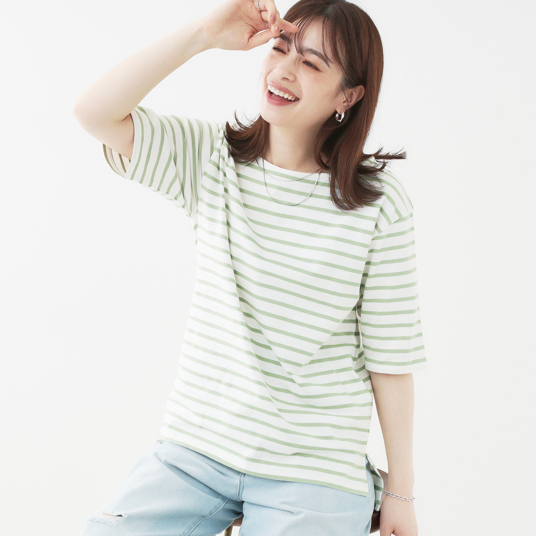 シューラルー SHOO・LA・RUE 5分袖ボートネックトップス （ネイビー(394)） ネイビー(394)