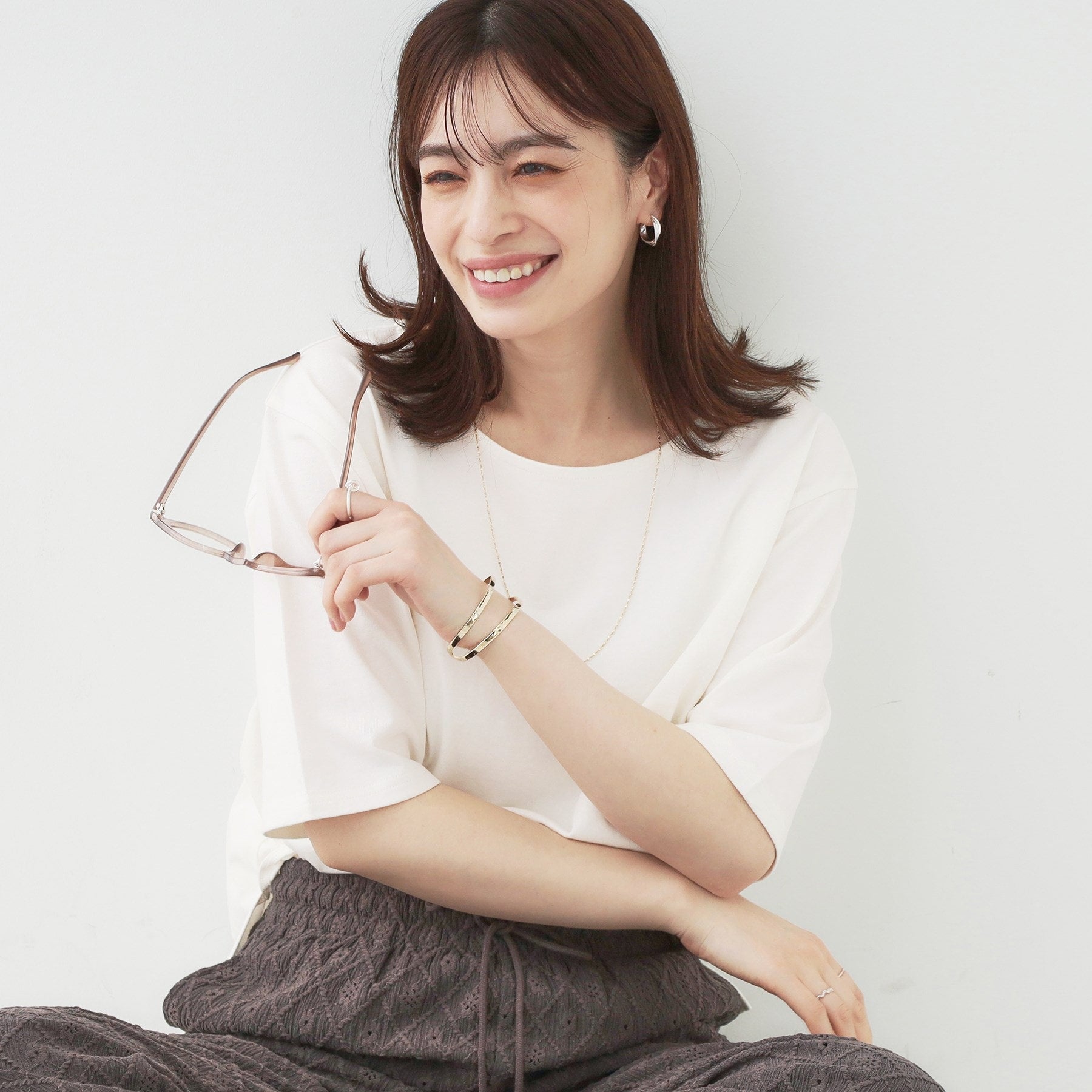 シューラルー SHOO・LA・RUE 5分袖ボートネックトップス （ホワイト(001)） ホワイト(001)