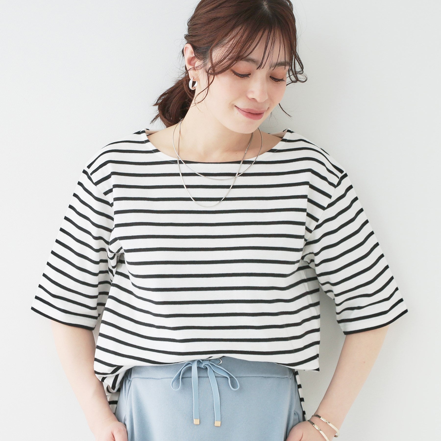 シューラルー SHOO・LA・RUE 5分袖ボートネックトップス （ブラック(319)） ブラック(319)