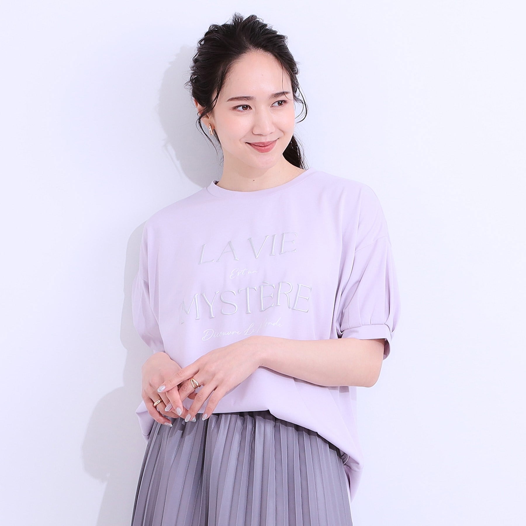 シューラルー SHOO・LA・RUE 【ひんやり／UVカット】ラメ発泡アソートTシャツ （パープル(081)） パープル(081)