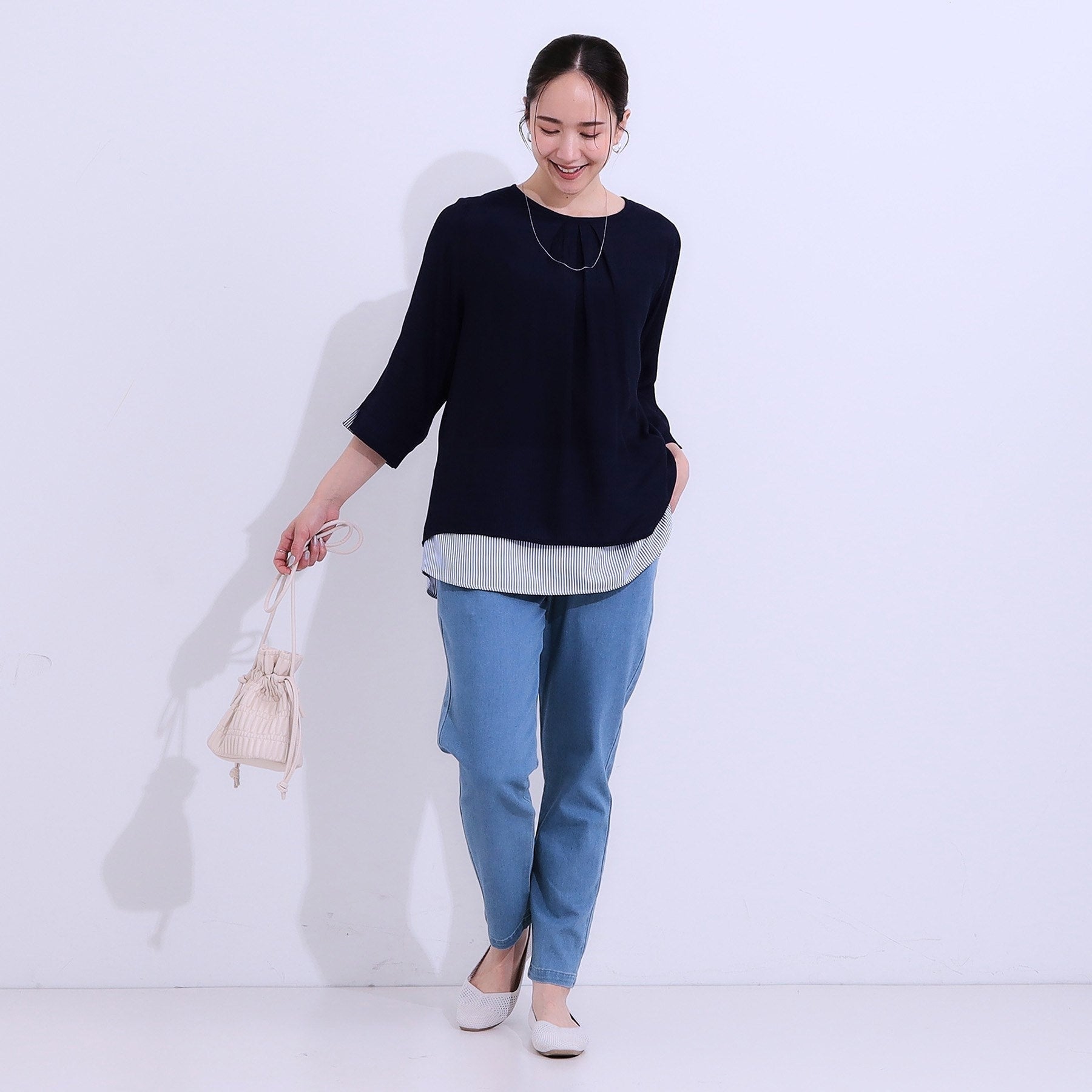 シューラルー SHOO・LA・RUE 時短でこなれ見え叶う 裾レイヤードトップス （ネイビー(394)） ネイビー(394)