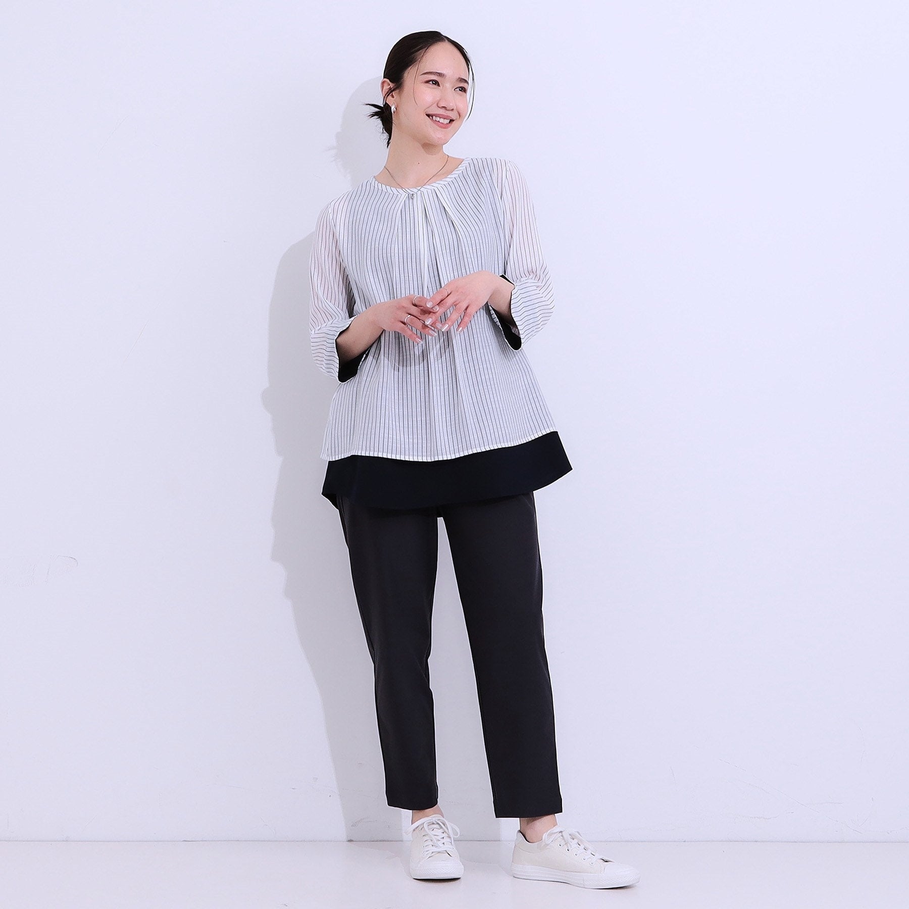 シューラルー SHOO・LA・RUE 時短でこなれ見え叶う 裾レイヤードトップス （ネイビー(394)） ネイビー(394)