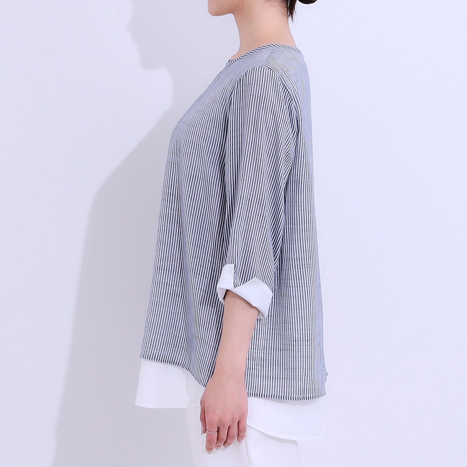 シューラルー SHOO・LA・RUE 時短でこなれ見え叶う 裾レイヤードトップス （ネイビー(394)） ネイビー(394)