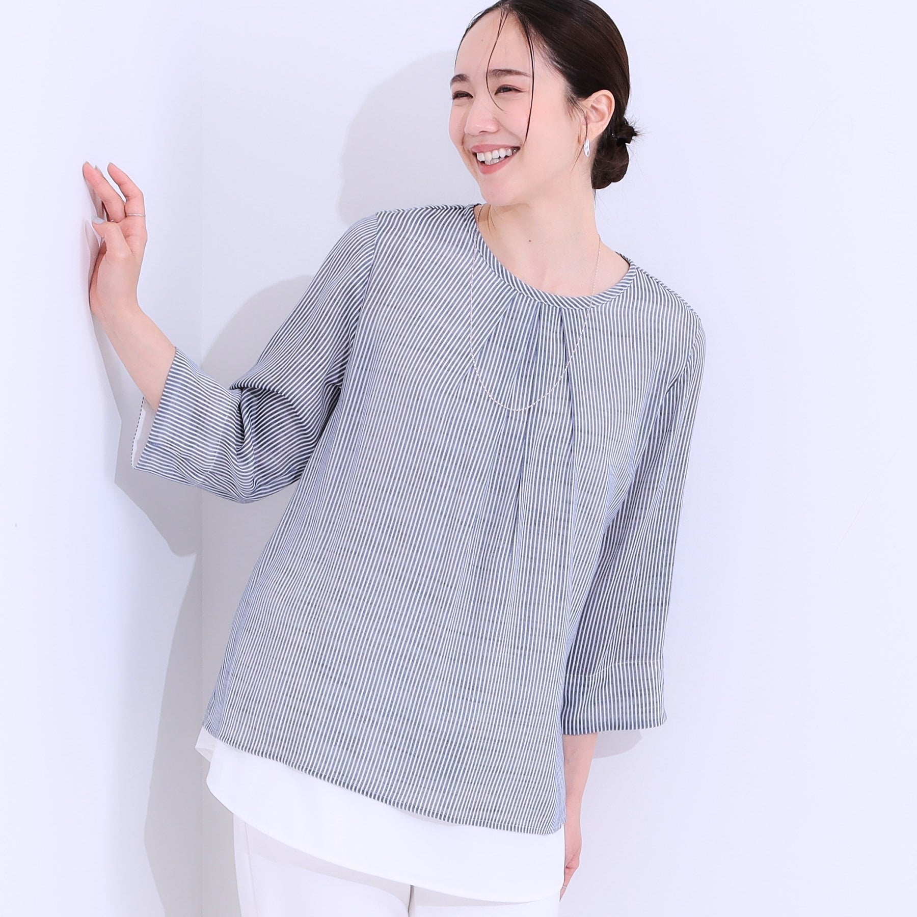 シューラルー SHOO・LA・RUE 時短でこなれ見え叶う 裾レイヤードトップス （ネイビー(394)） ネイビー(394)