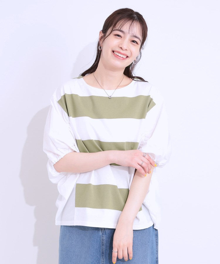 シューラルー SHOO・LA・RUE ふわりシルエットが新しい ワイドピッチボーダートップス （ブラック(319)） ブラック(319)