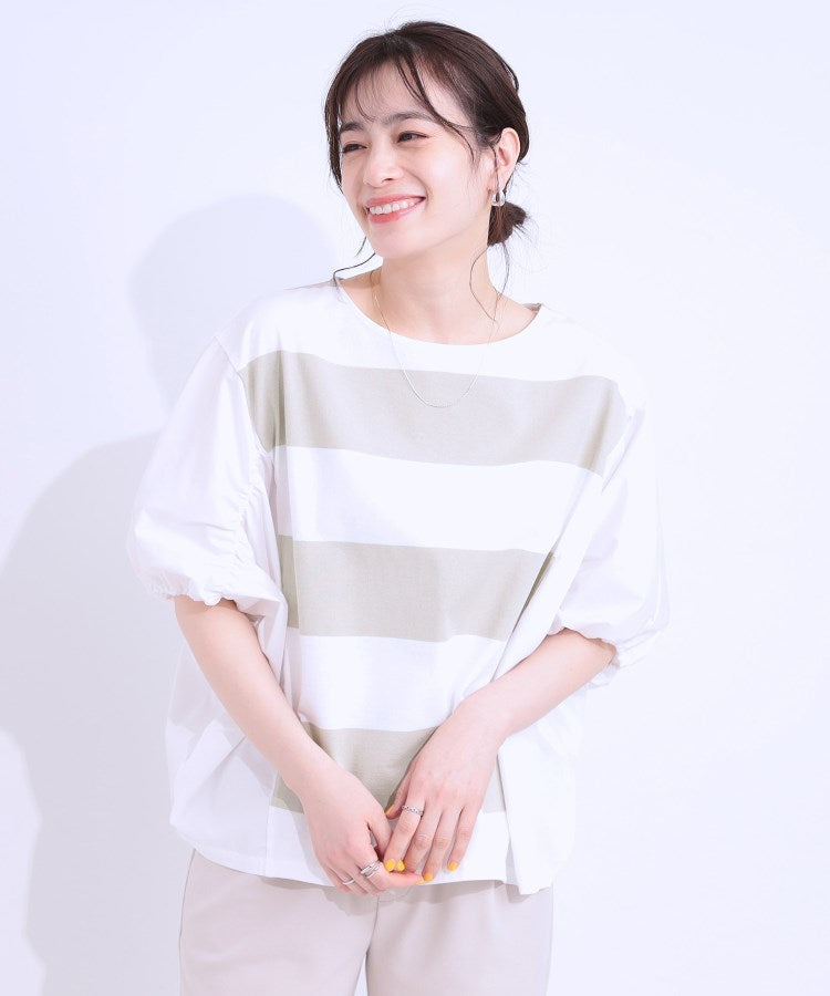 シューラルー SHOO・LA・RUE ふわりシルエットが新しい ワイドピッチボーダートップス （ブラック(319)） ブラック(319)