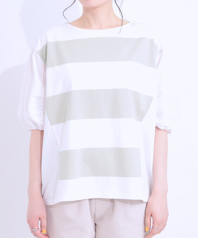 シューラルー SHOO・LA・RUE ふわりシルエットが新しい ワイドピッチボーダートップス （ブラック(319)） ブラック(319)