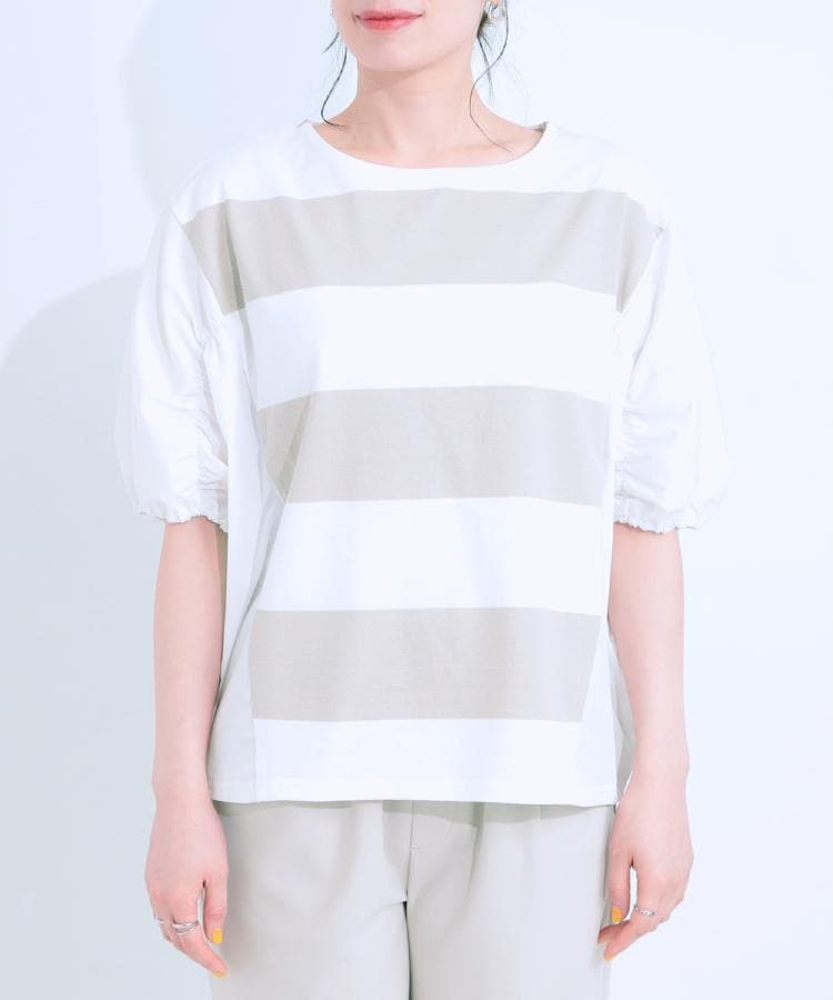 シューラルー SHOO・LA・RUE ふわりシルエットが新しい ワイドピッチボーダートップス （ブラック(319)） ブラック(319)