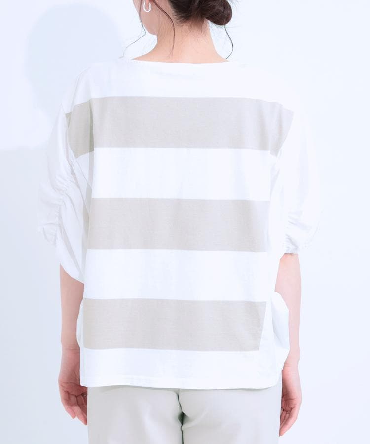 シューラルー SHOO・LA・RUE ふわりシルエットが新しい ワイドピッチボーダートップス （ブラック(319)） ブラック(319)