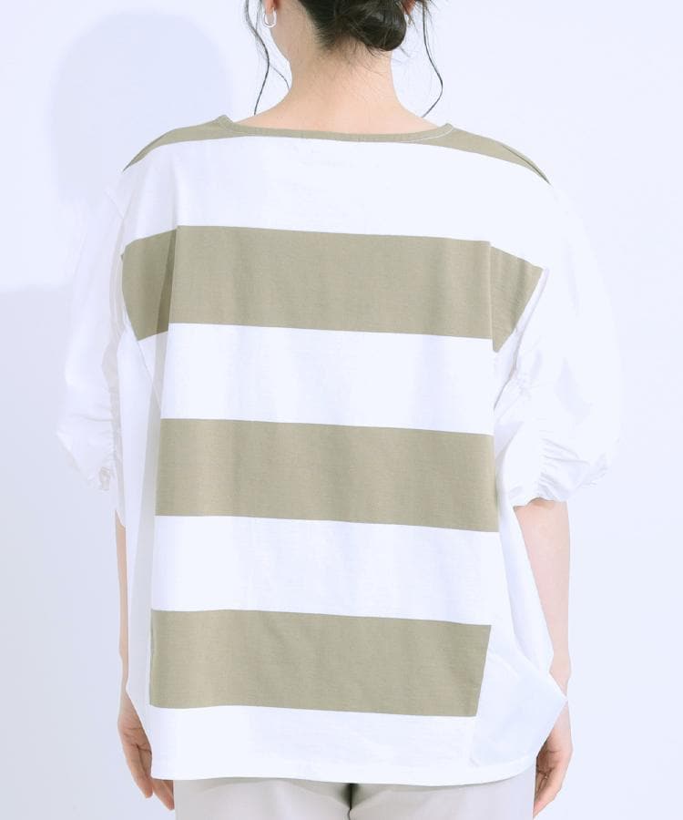 シューラルー SHOO・LA・RUE ふわりシルエットが新しい ワイドピッチボーダートップス （ブラック(319)） ブラック(319)
