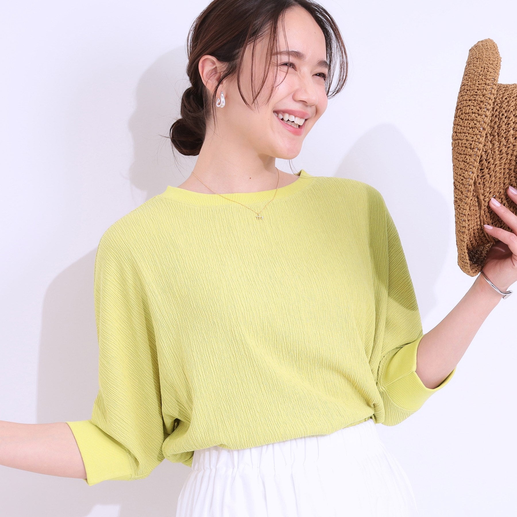 シューラルー SHOO・LA・RUE 細かな凹凸が涼やかなドルマントップス （オレンジ(066)） オレンジ(066)