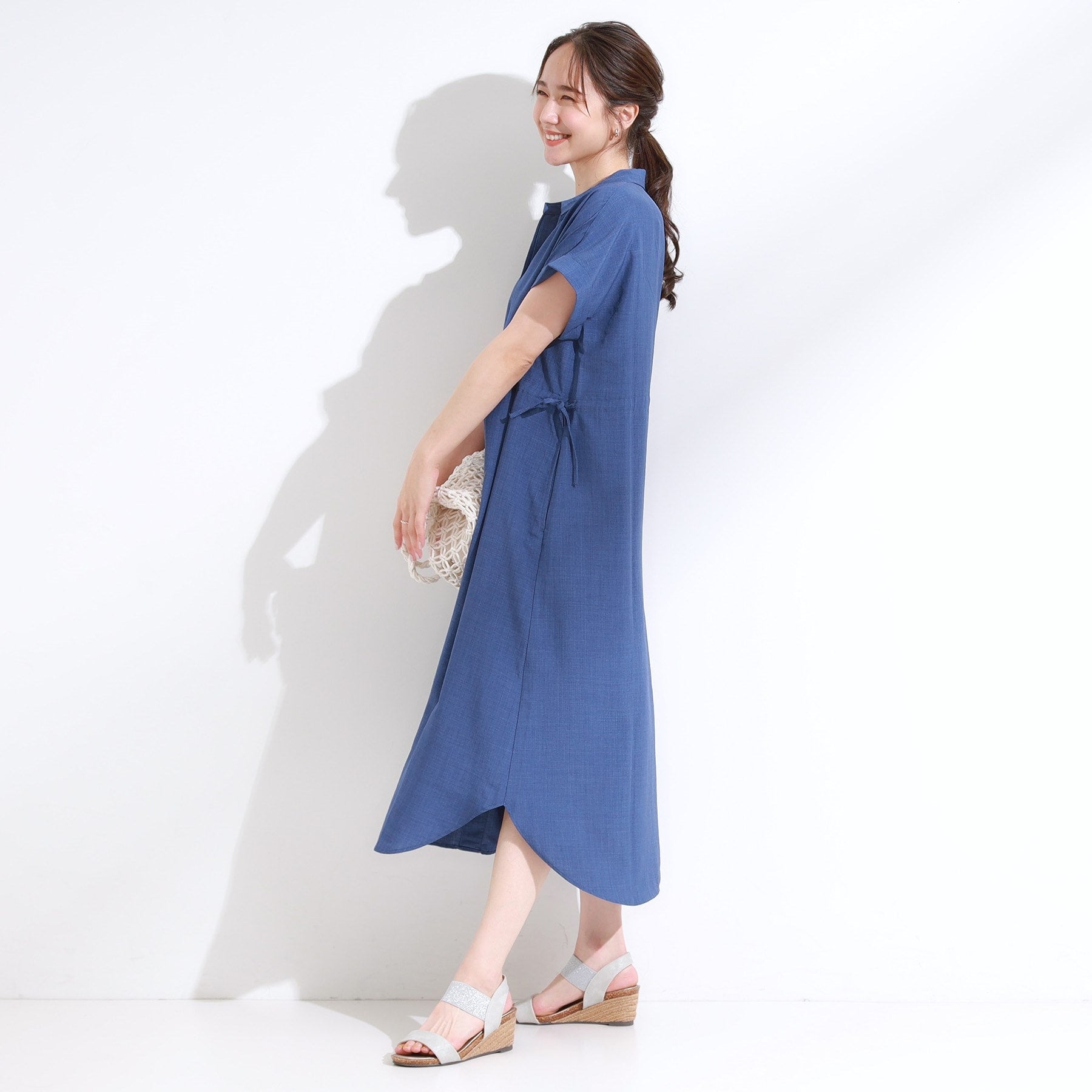 シューラルー SHOO・LA・RUE 麻調スキッパーシャツワンピース （マスタード(033)） マスタード(033)