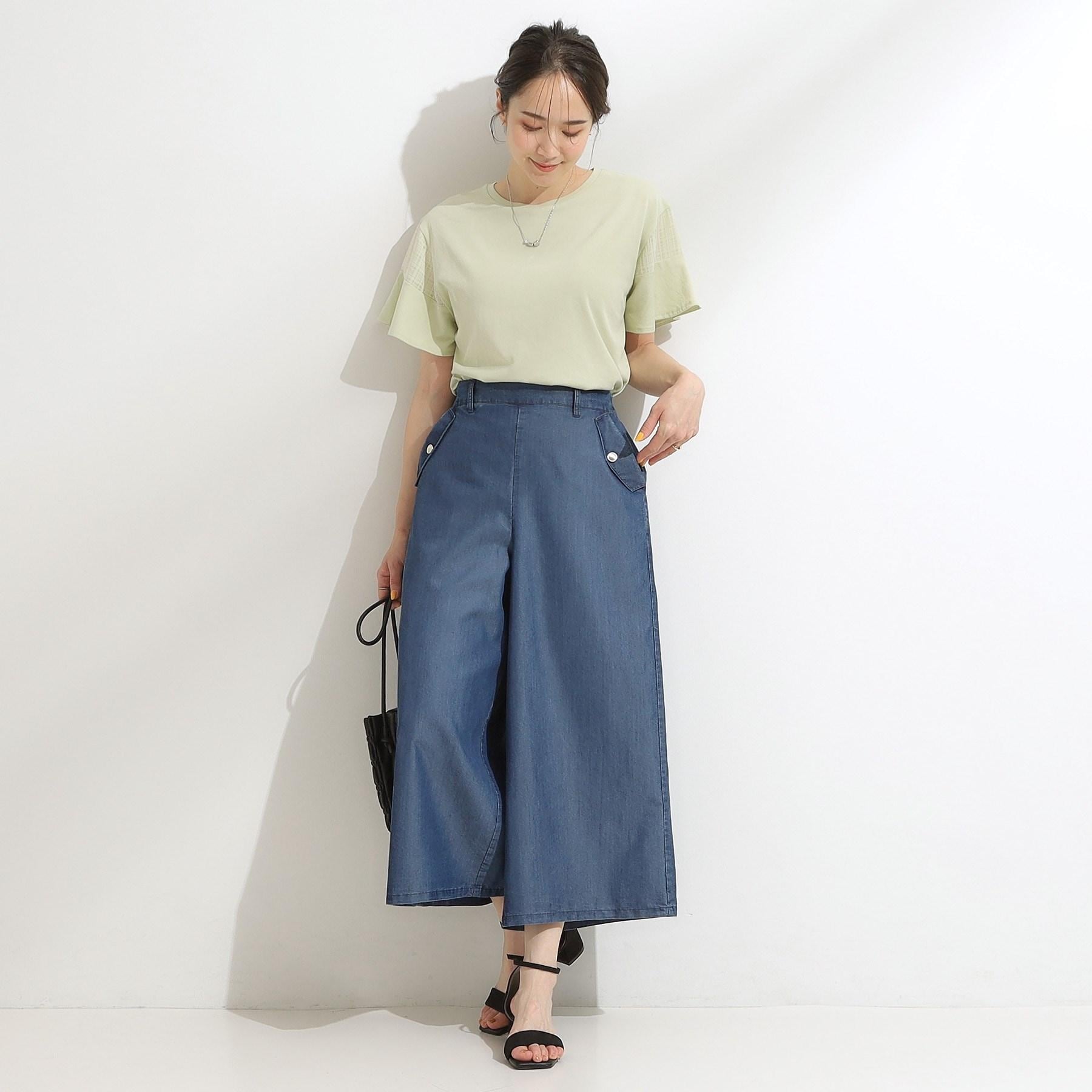 シューラルー SHOO・LA・RUE 【S-LL/ひんやり】女性らしさを惹き立てる お袖シアーフリルトップス （オフホワイト(003)） オフホワイト(003)