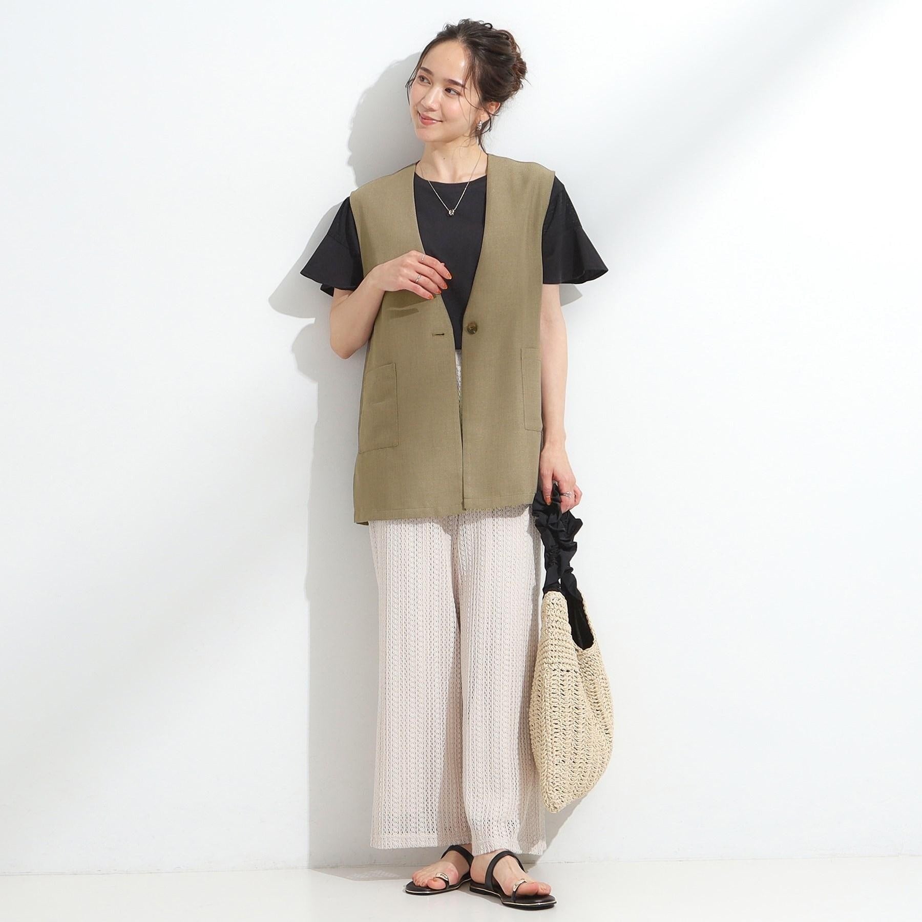 シューラルー SHOO・LA・RUE 【S-LL/ひんやり】女性らしさを惹き立てる お袖シアーフリルトップス （オフホワイト(003)） オフホワイト(003)