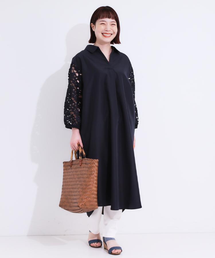 シューラルー SHOO・LA・RUE 袖レースが上品なシャツワンピース （オフホワイト(003)） オフホワイト(003)