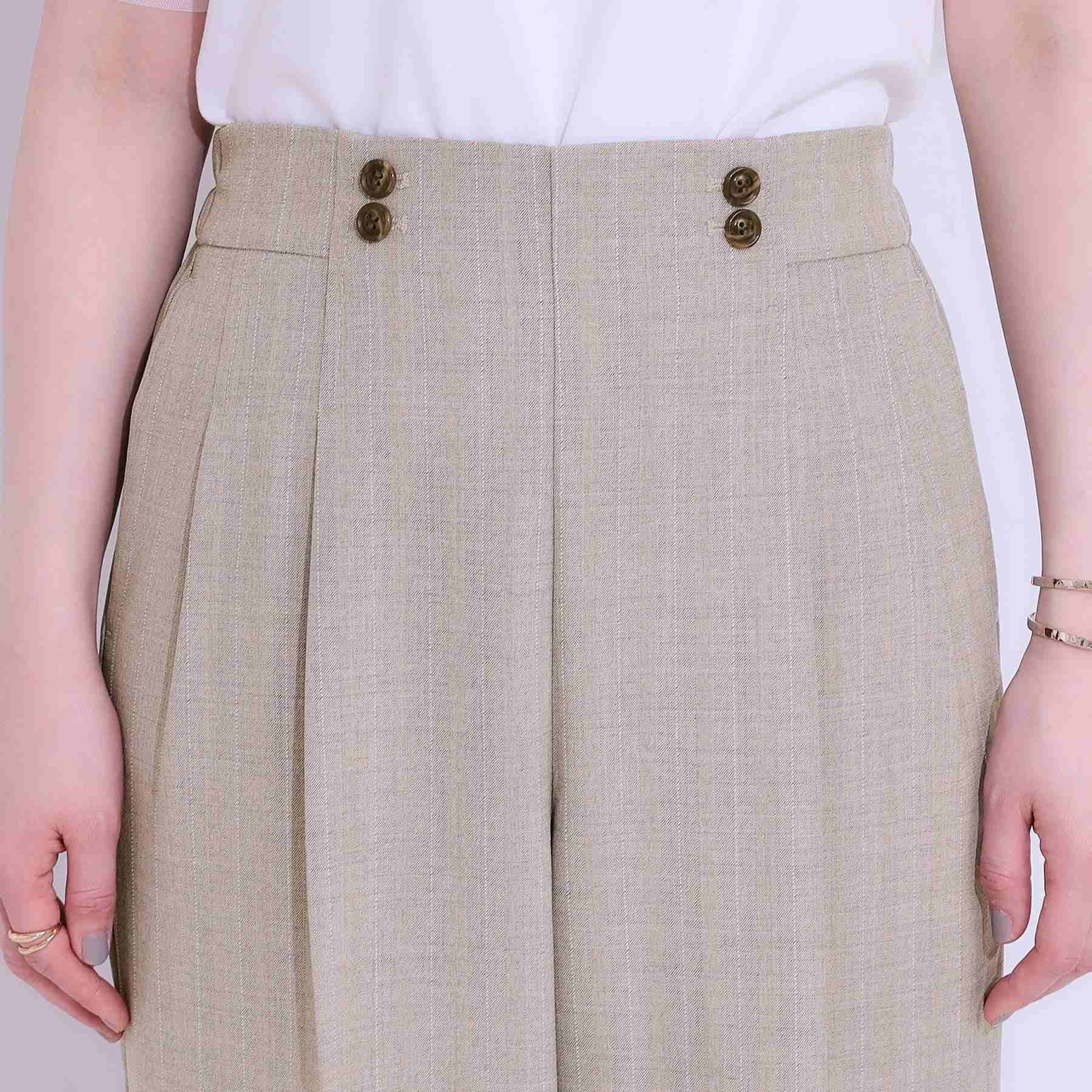 シューラルー SHOO・LA・RUE 【セットアップ可】麻調ストライプワイドパンツ （ブラック(019)） ブラック(019)