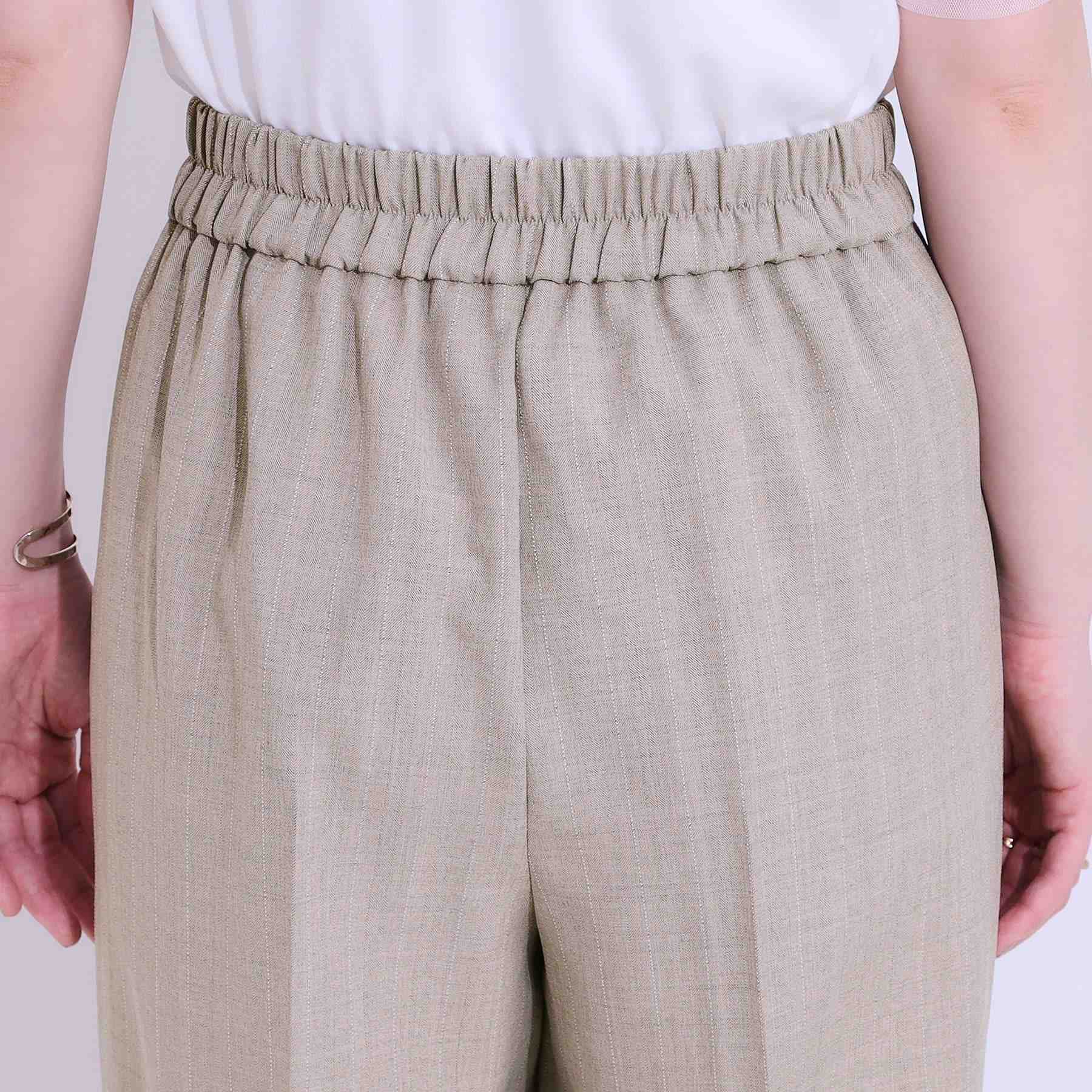 シューラルー SHOO・LA・RUE 【セットアップ可】麻調ストライプワイドパンツ （ブラック(019)） ブラック(019)