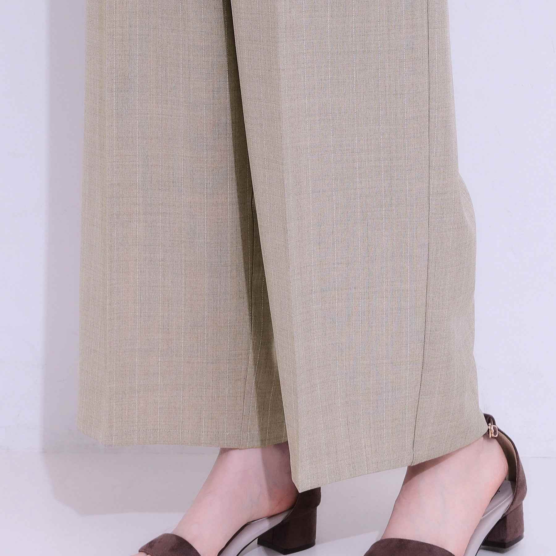 シューラルー SHOO・LA・RUE 【セットアップ可】麻調ストライプワイドパンツ （ブラック(019)） ブラック(019)