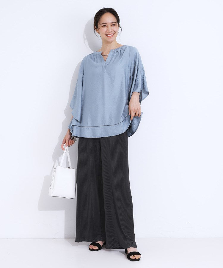 シューラルー SHOO・LA・RUE ひんやりプリーツカットパンツ （チャコールグレー(014)） チャコールグレー(014)