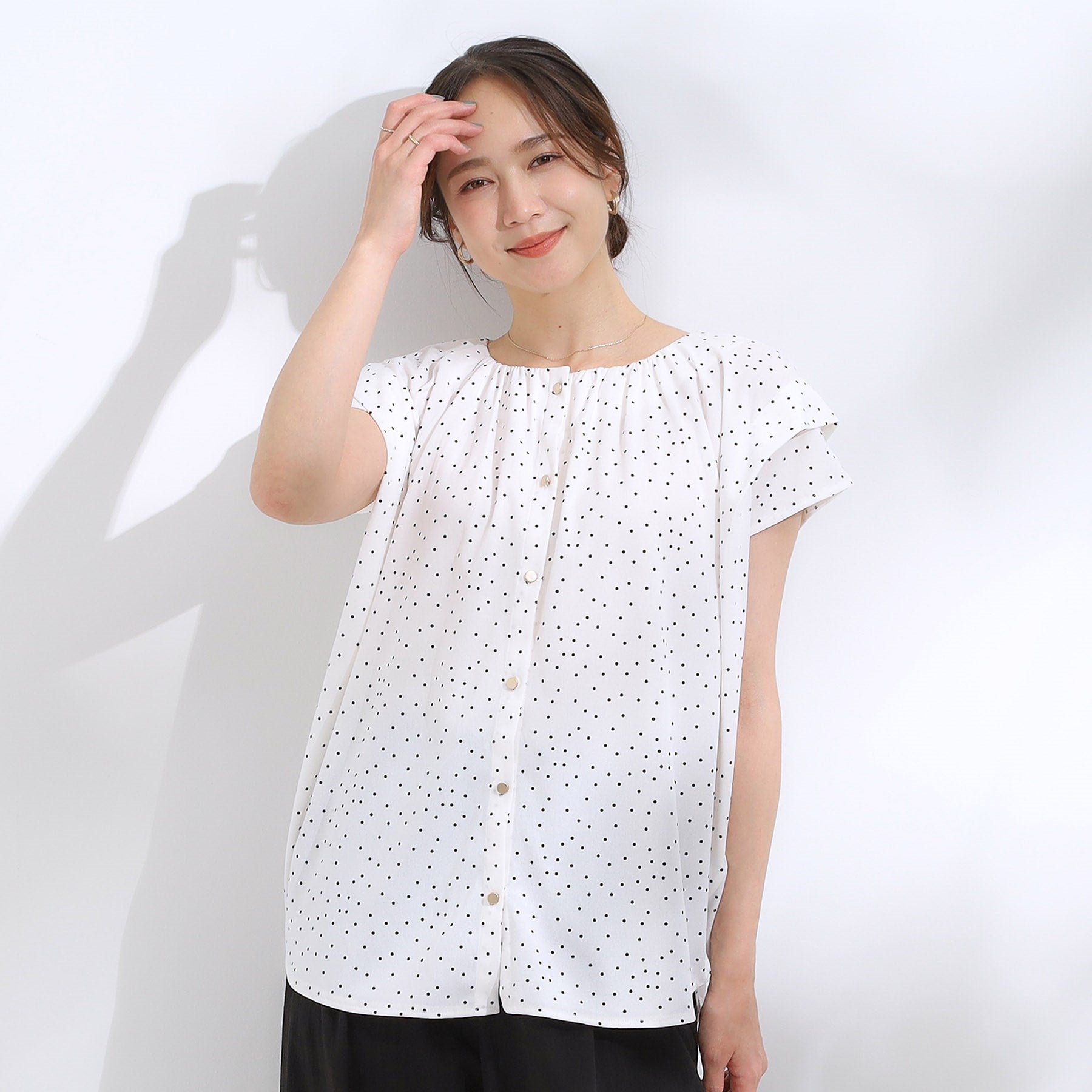 シューラルー SHOO・LA・RUE 【シューアイス】ドット柄デザイントップス （ブラック(619)） ブラック(619)